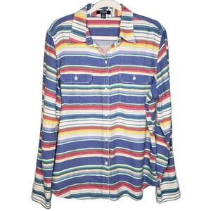 Chaps Denim Long Sleeve Button Shirt Size L Stripes Multi Color Women's